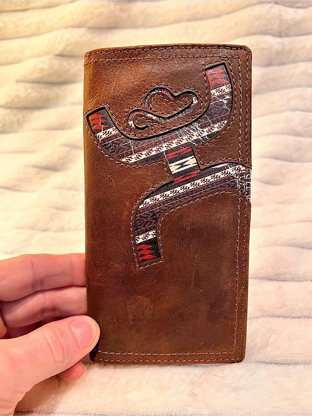 HOOEY Leather Bifold Wallet in Brown & Red